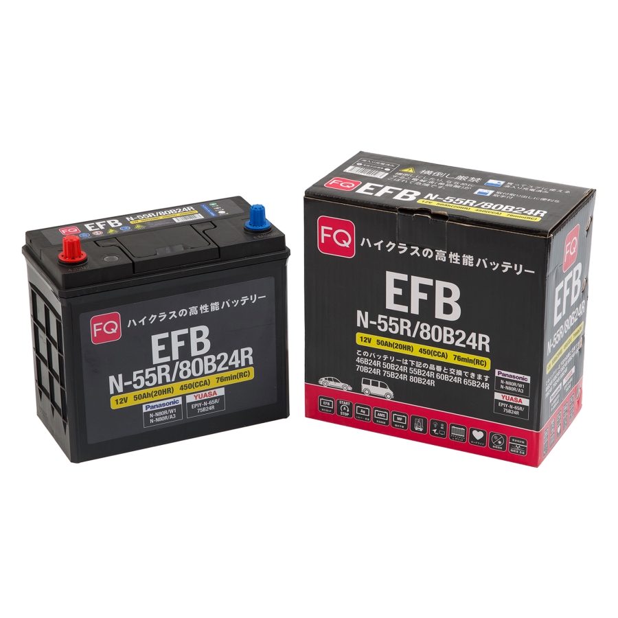 Аккумулятор, FQ N55R, EFB, 55 Ah, азия, тонкие клеммы, прямая полярность